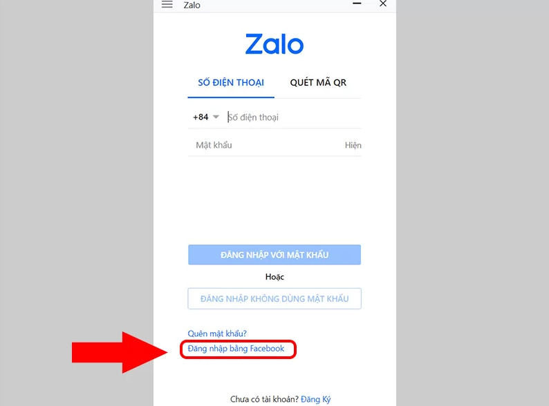 Đăng nhập Zalo bằng facebook ở trên điện thoại di động