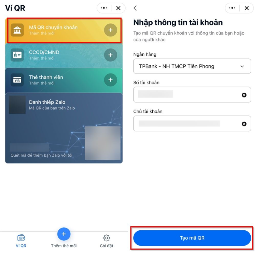 Chuyển khoản trên zalo bằng mã QR