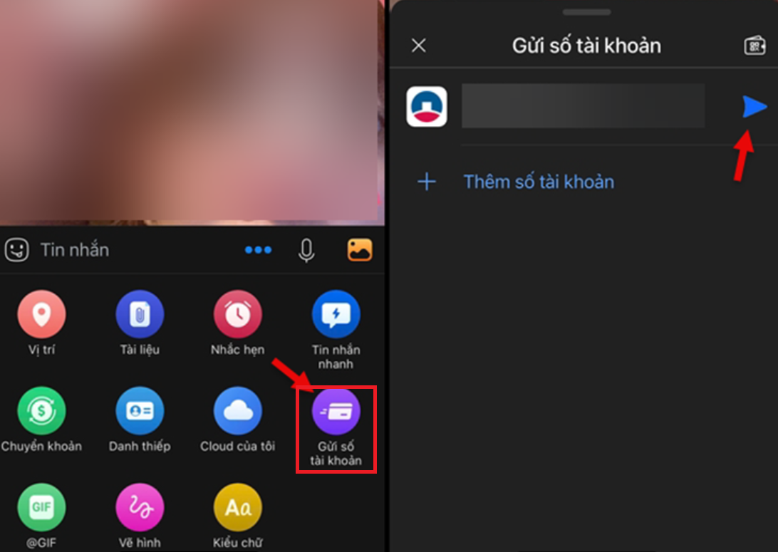 gửi số tài khoản trên Zalo