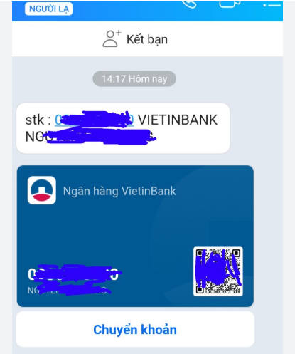 gửi số tài khoản trên Zalo